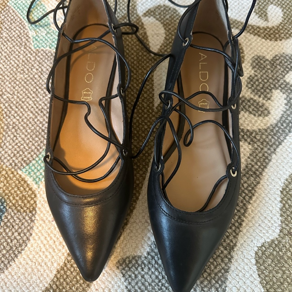 Aldo Black Lace-Up Pointed Flats